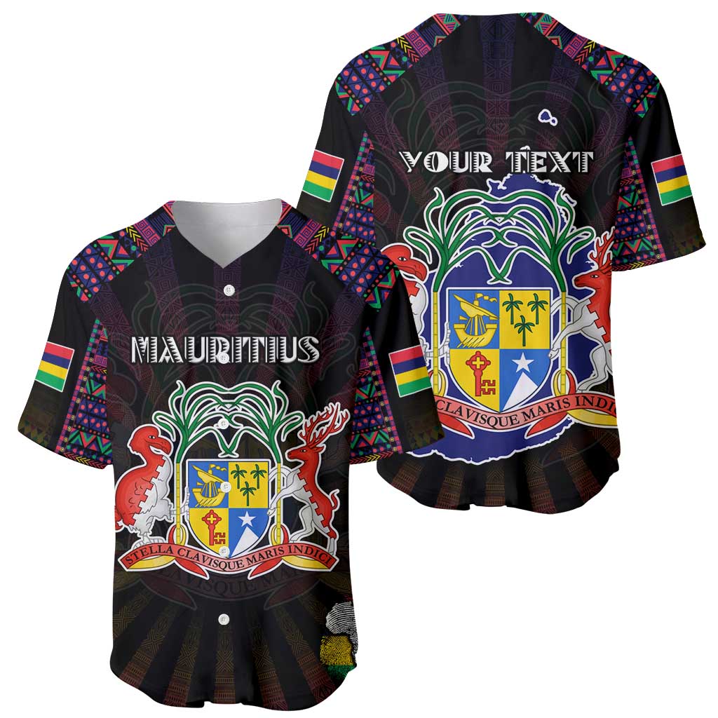 Personalized Mauritius Roots Baseball Jersey African Map in Fingerprint and Tribal Colors