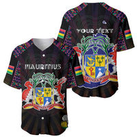 Personalized Mauritius Roots Baseball Jersey African Map in Fingerprint and Tribal Colors