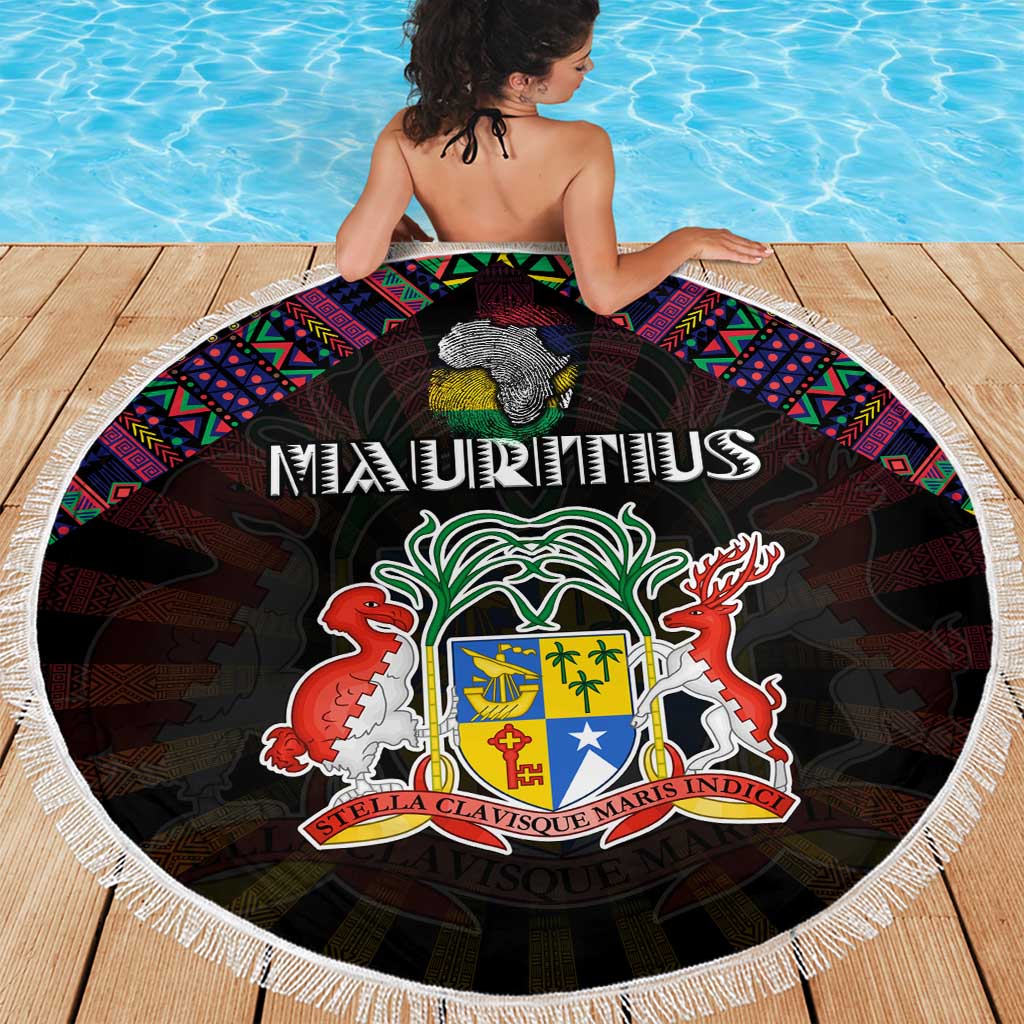 Mauritius Roots Beach Blanket African Map in Fingerprint and Tribal Colors