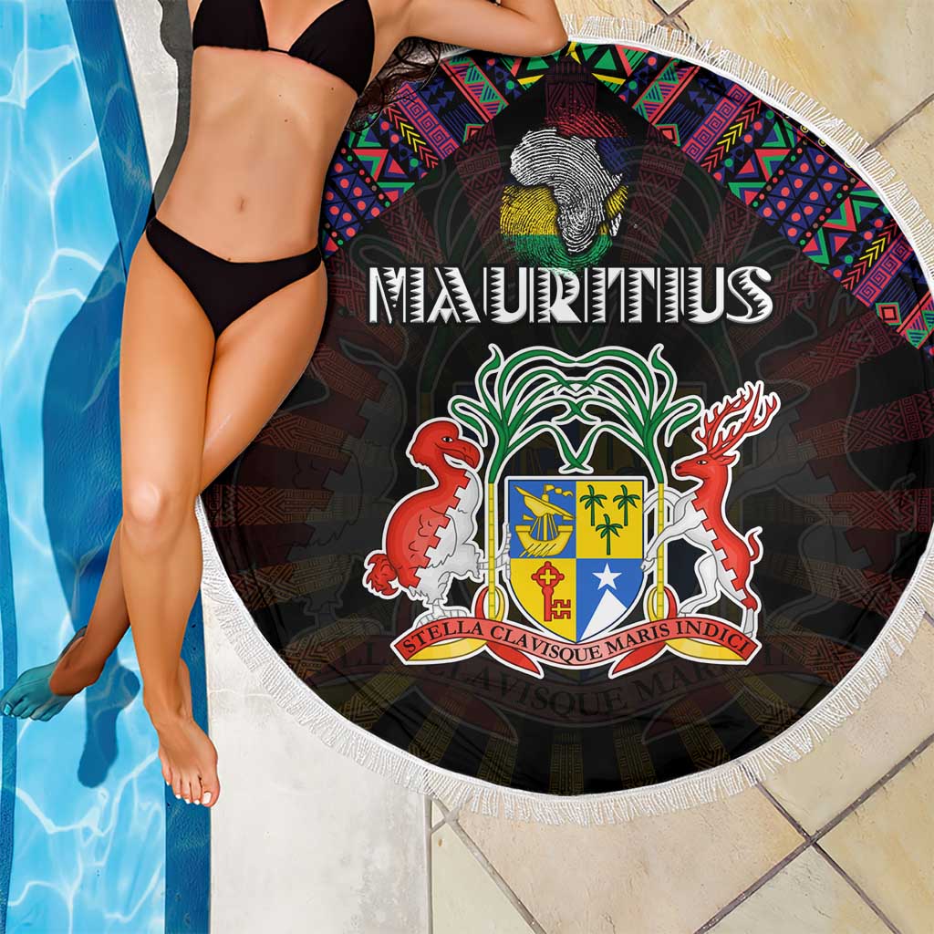 Mauritius Roots Beach Blanket African Map in Fingerprint and Tribal Colors