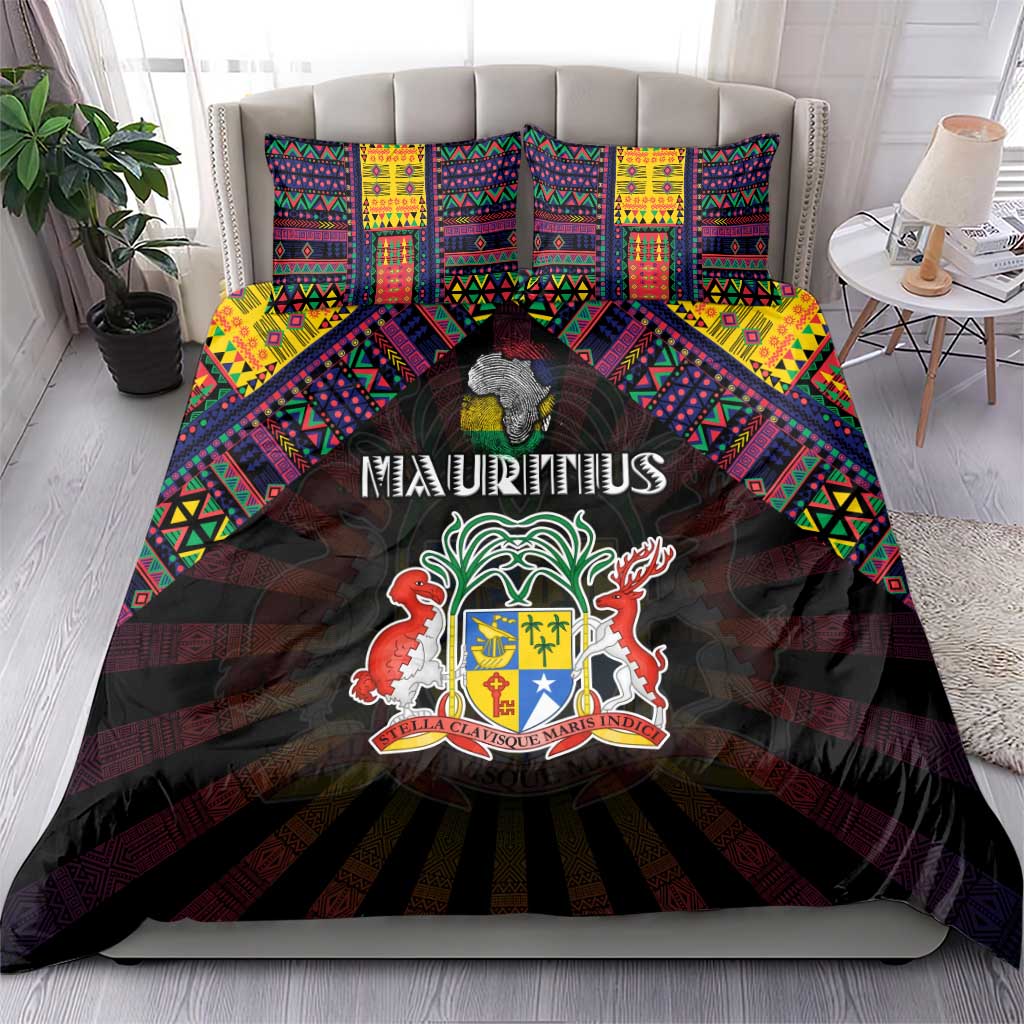 Mauritius Roots Bedding Set African Map in Fingerprint and Tribal Colors