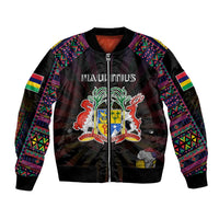 Personalized Mauritius Roots Bomber Jacket African Map in Fingerprint and Tribal Colors