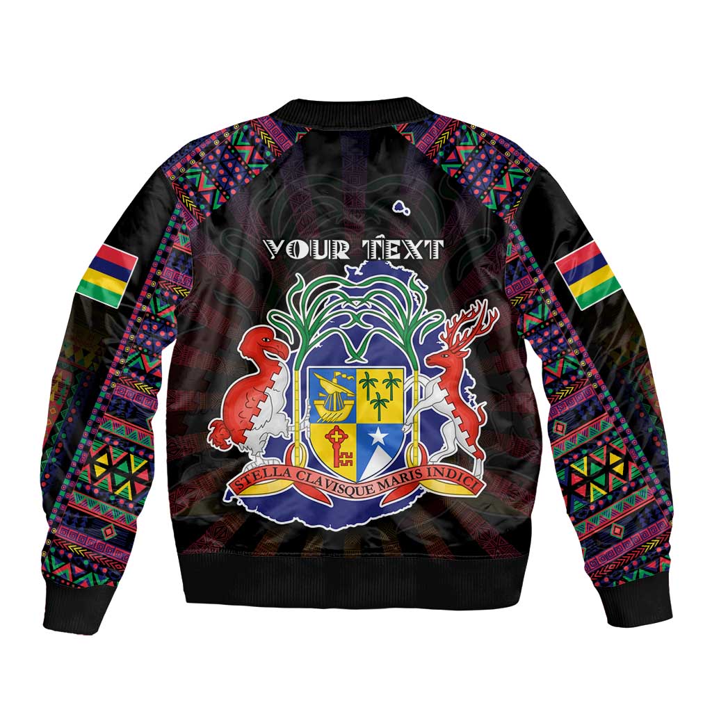 Personalized Mauritius Roots Bomber Jacket African Map in Fingerprint and Tribal Colors