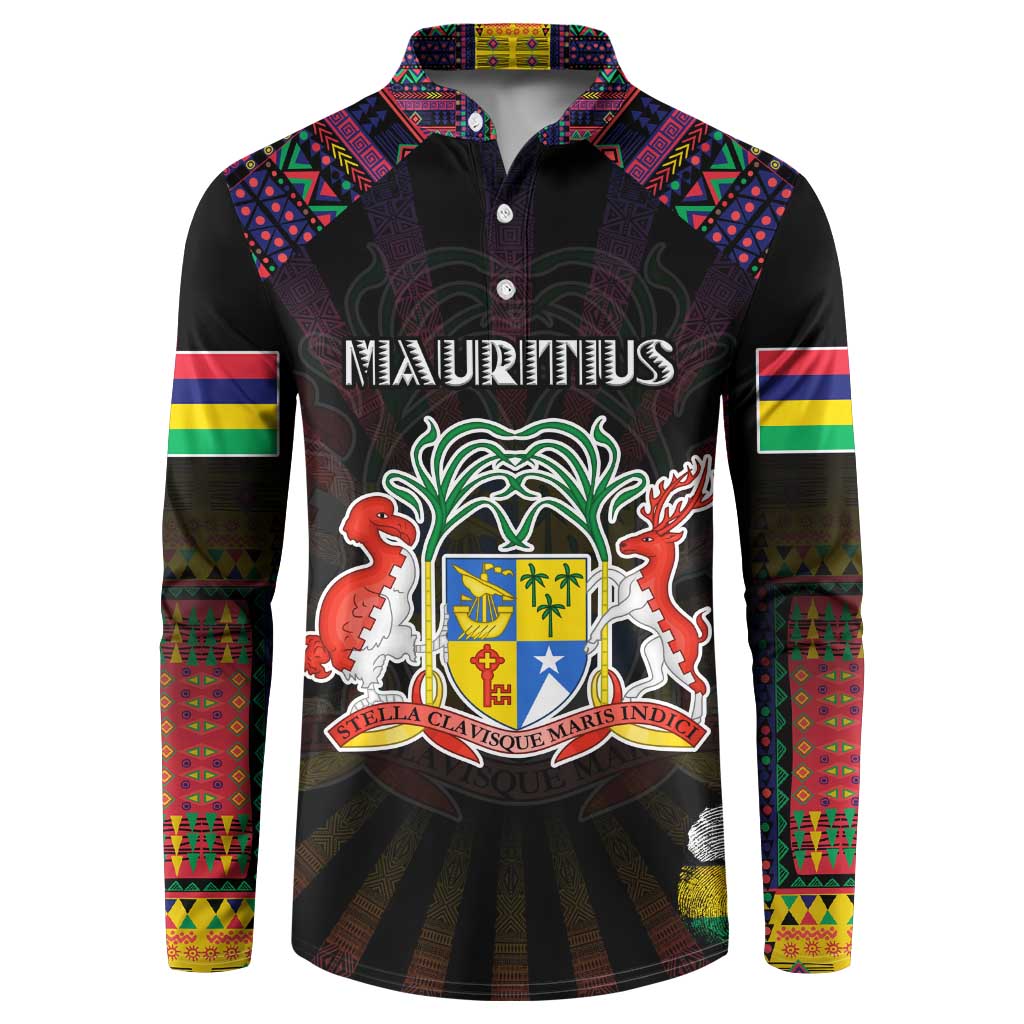 Personalized Mauritius Roots Button Sweatshirt African Map in Fingerprint and Tribal Colors