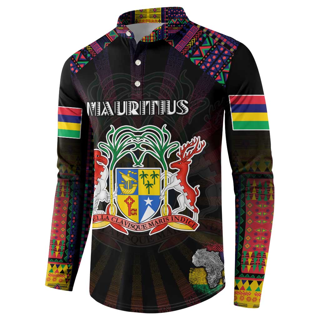 Personalized Mauritius Roots Button Sweatshirt African Map in Fingerprint and Tribal Colors
