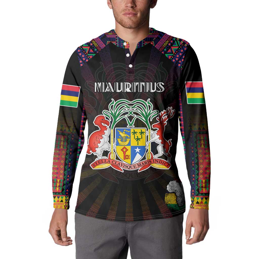 Personalized Mauritius Roots Button Sweatshirt African Map in Fingerprint and Tribal Colors