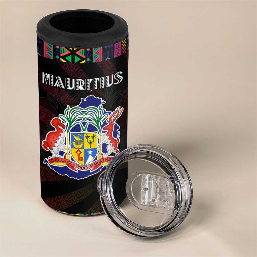 Mauritius Roots 4 in 1 Can Cooler Tumbler African Map in Fingerprint and Tribal Colors