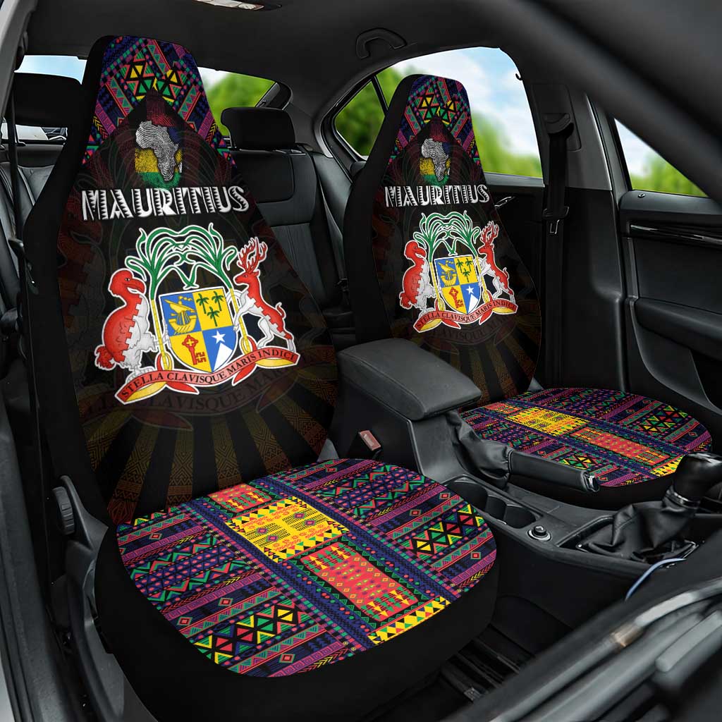Mauritius Roots Car Seat Cover African Map in Fingerprint and Tribal Colors