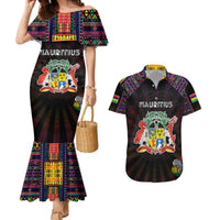 Personalized Mauritius Roots Couples Matching Mermaid Dress and Hawaiian Shirt African Map in Fingerprint and Tribal Colors