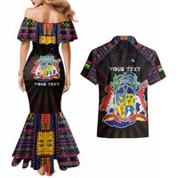 Personalized Mauritius Roots Couples Matching Mermaid Dress and Hawaiian Shirt African Map in Fingerprint and Tribal Colors