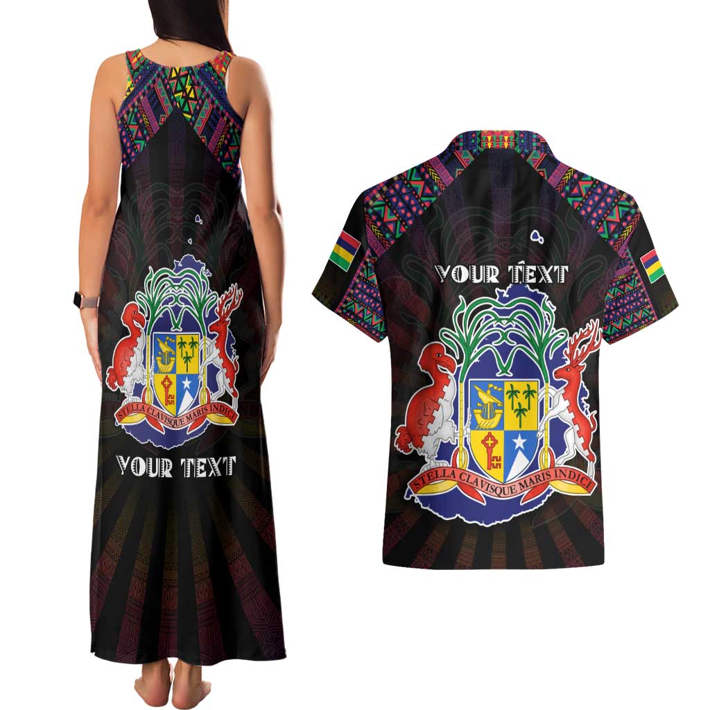 Personalized Mauritius Roots Couples Matching Tank Maxi Dress and Hawaiian Shirt African Map in Fingerprint and Tribal Colors