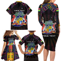 Personalized Mauritius Roots Family Matching Long Sleeve Bodycon Dress and Hawaiian Shirt African Map in Fingerprint and Tribal Colors