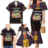 Personalized Mauritius Roots Family Matching Mermaid Dress and Hawaiian Shirt African Map in Fingerprint and Tribal Colors