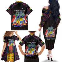 Personalized Mauritius Roots Family Matching Off The Shoulder Long Sleeve Dress and Hawaiian Shirt African Map in Fingerprint and Tribal Colors
