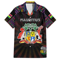 Personalized Mauritius Roots Family Matching Off The Shoulder Long Sleeve Dress and Hawaiian Shirt African Map in Fingerprint and Tribal Colors