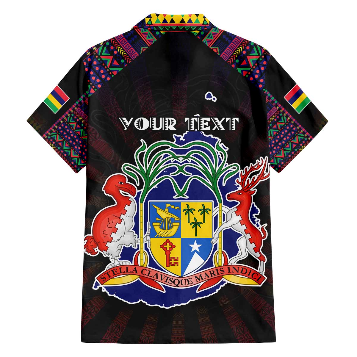 Personalized Mauritius Roots Family Matching Off The Shoulder Long Sleeve Dress and Hawaiian Shirt African Map in Fingerprint and Tribal Colors