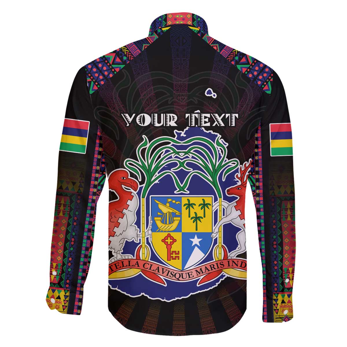 Personalized Mauritius Roots Family Matching Off The Shoulder Long Sleeve Dress and Hawaiian Shirt African Map in Fingerprint and Tribal Colors