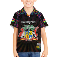 Personalized Mauritius Roots Family Matching Off The Shoulder Long Sleeve Dress and Hawaiian Shirt African Map in Fingerprint and Tribal Colors