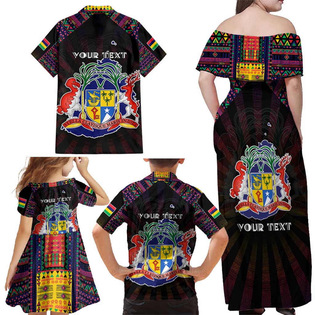 Personalized Mauritius Roots Family Matching Off Shoulder Maxi Dress and Hawaiian Shirt African Map in Fingerprint and Tribal Colors