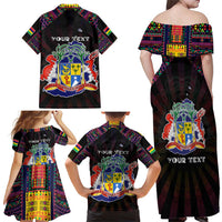 Personalized Mauritius Roots Family Matching Off Shoulder Maxi Dress and Hawaiian Shirt African Map in Fingerprint and Tribal Colors
