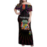 Personalized Mauritius Roots Family Matching Off Shoulder Maxi Dress and Hawaiian Shirt African Map in Fingerprint and Tribal Colors