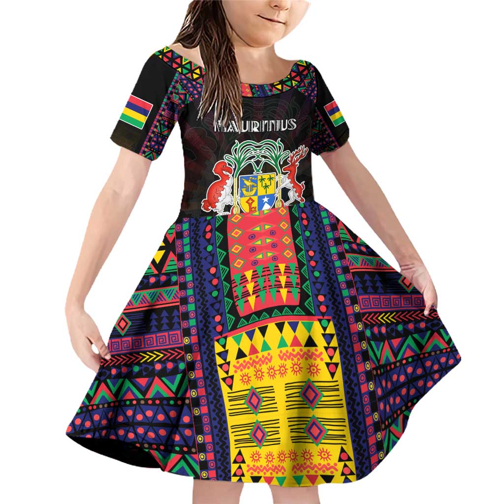 Personalized Mauritius Roots Family Matching Off Shoulder Short Dress and Hawaiian Shirt African Map in Fingerprint and Tribal Colors