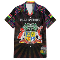 Personalized Mauritius Roots Family Matching Off Shoulder Short Dress and Hawaiian Shirt African Map in Fingerprint and Tribal Colors