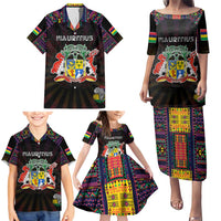Personalized Mauritius Roots Family Matching Puletasi and Hawaiian Shirt African Map in Fingerprint and Tribal Colors