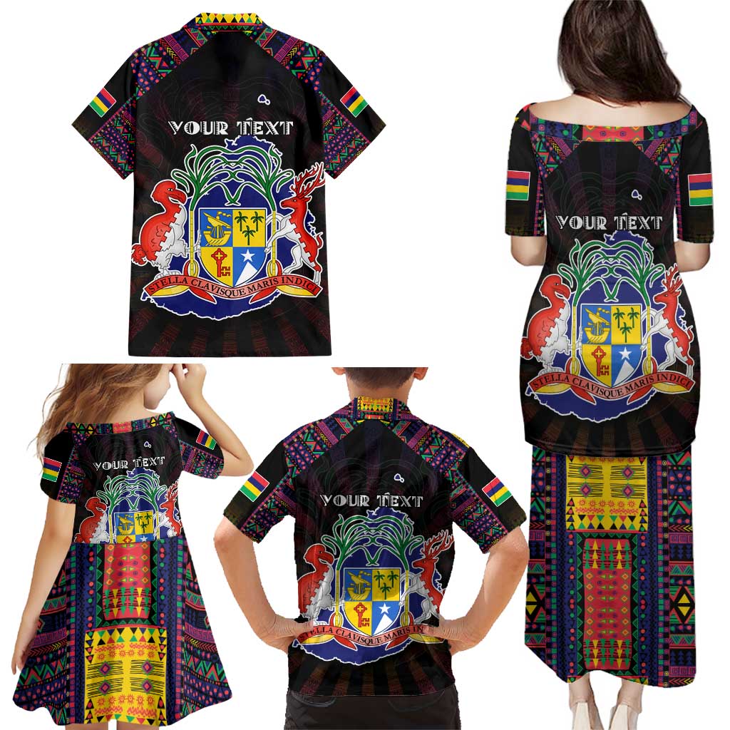 Personalized Mauritius Roots Family Matching Puletasi and Hawaiian Shirt African Map in Fingerprint and Tribal Colors
