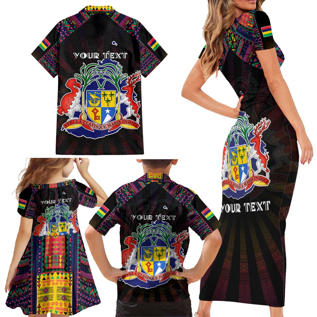 Personalized Mauritius Roots Family Matching Short Sleeve Bodycon Dress and Hawaiian Shirt African Map in Fingerprint and Tribal Colors
