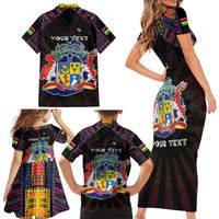 Personalized Mauritius Roots Family Matching Short Sleeve Bodycon Dress and Hawaiian Shirt African Map in Fingerprint and Tribal Colors