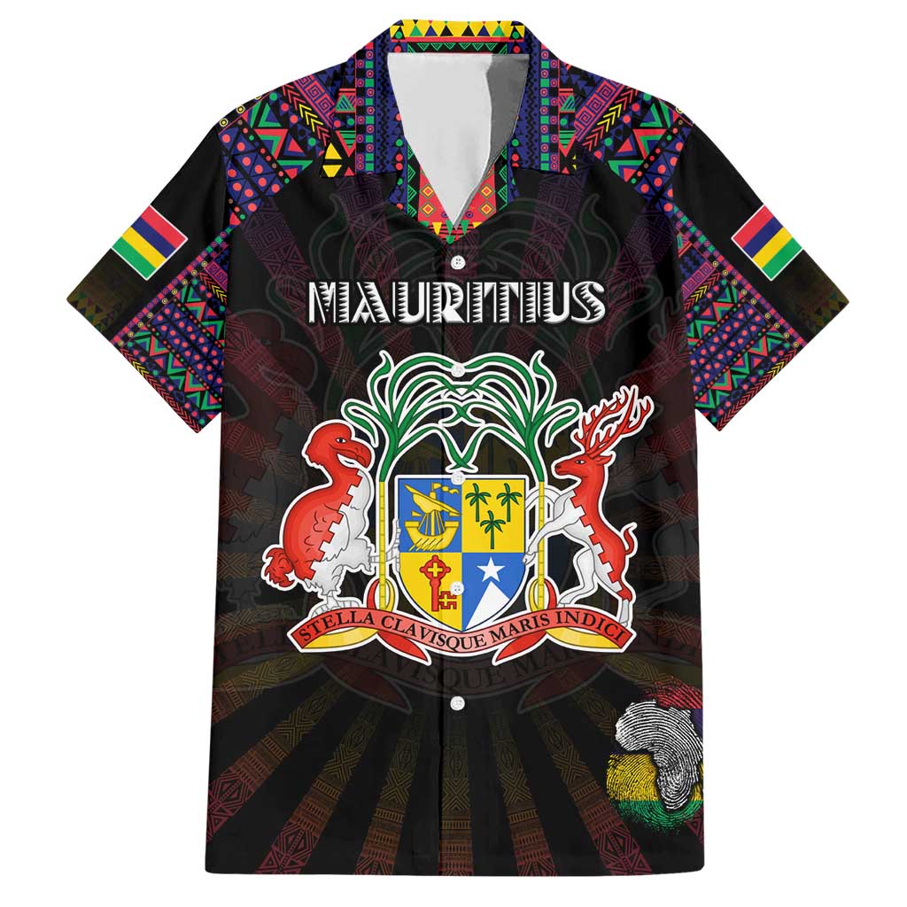 Personalized Mauritius Roots Family Matching Short Sleeve Bodycon Dress and Hawaiian Shirt African Map in Fingerprint and Tribal Colors