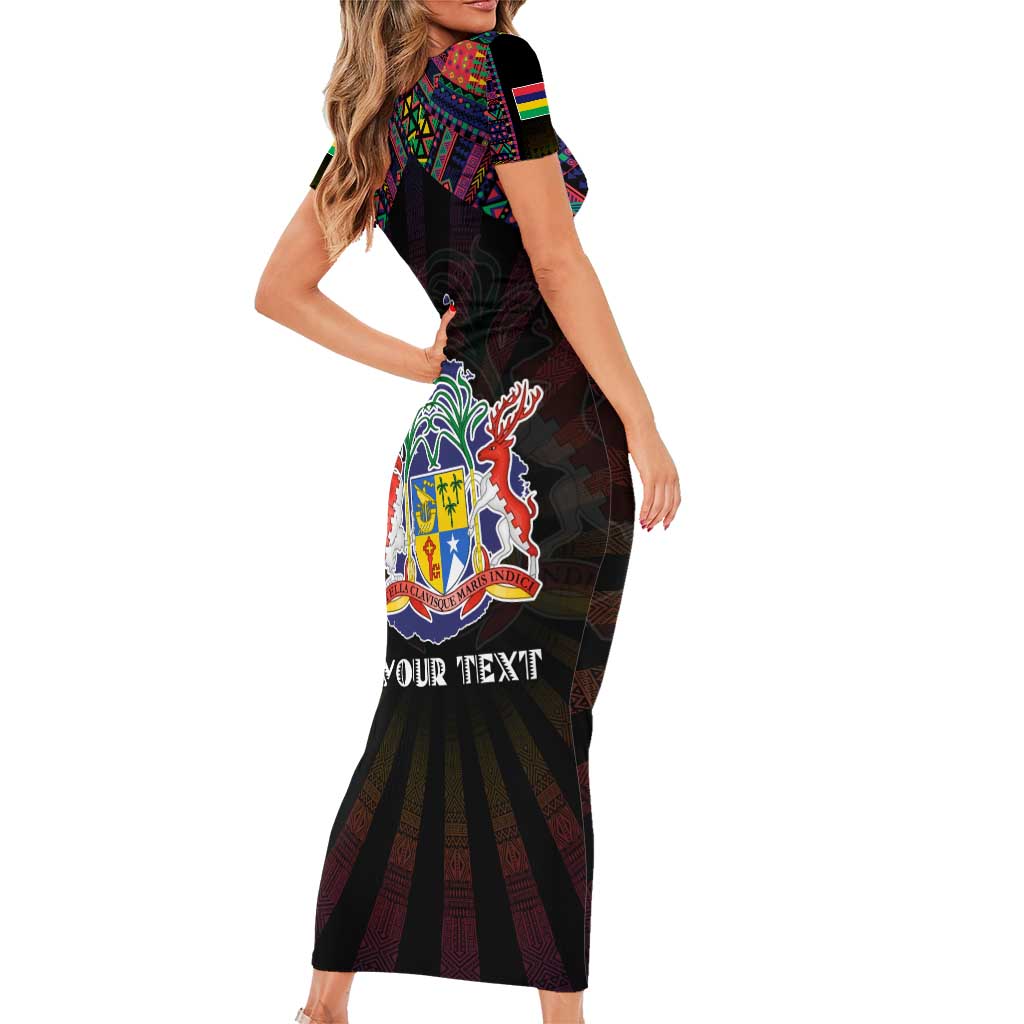 Personalized Mauritius Roots Family Matching Short Sleeve Bodycon Dress and Hawaiian Shirt African Map in Fingerprint and Tribal Colors