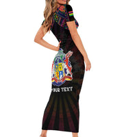 Personalized Mauritius Roots Family Matching Short Sleeve Bodycon Dress and Hawaiian Shirt African Map in Fingerprint and Tribal Colors
