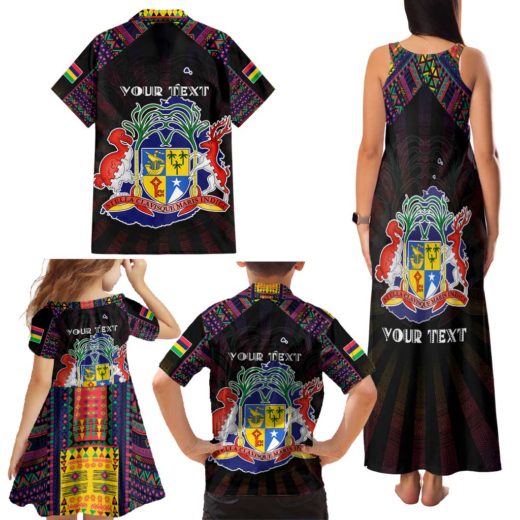 Personalized Mauritius Roots Family Matching Tank Maxi Dress and Hawaiian Shirt African Map in Fingerprint and Tribal Colors