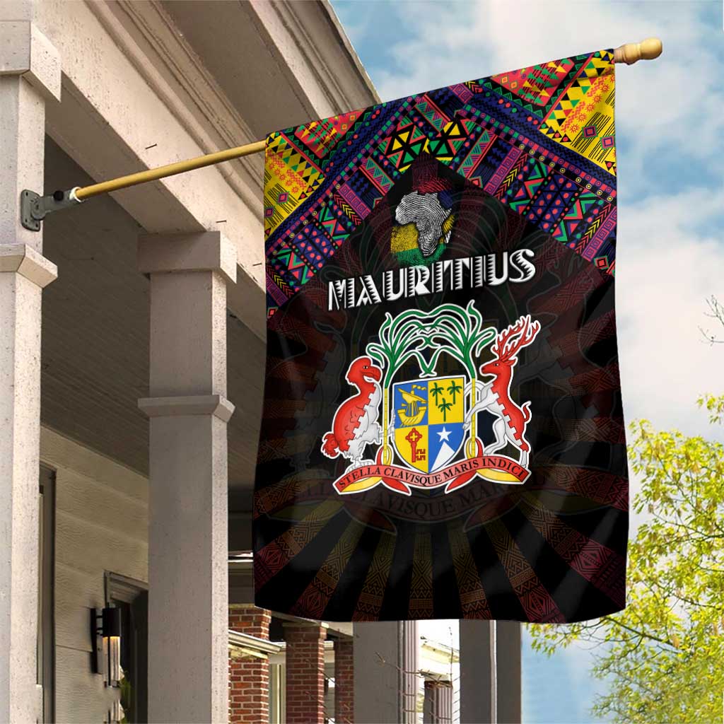 Mauritius Roots Garden Flag African Map in Fingerprint and Tribal Colors