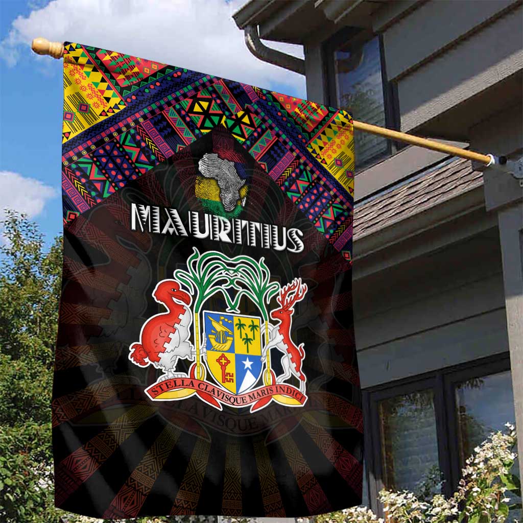 Mauritius Roots Garden Flag African Map in Fingerprint and Tribal Colors