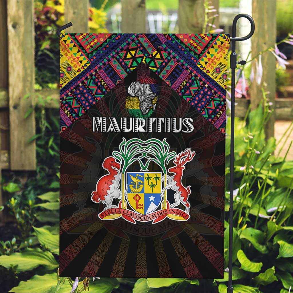 Mauritius Roots Garden Flag African Map in Fingerprint and Tribal Colors