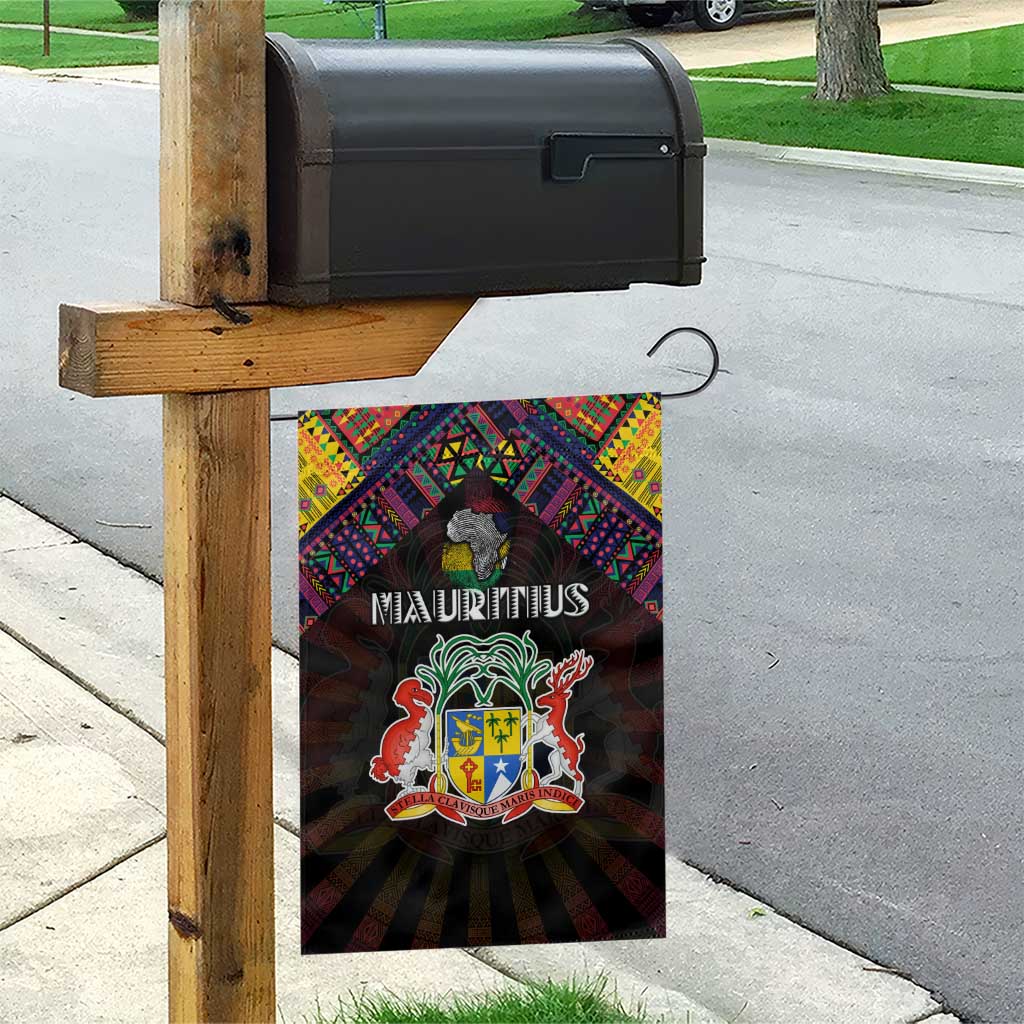 Mauritius Roots Garden Flag African Map in Fingerprint and Tribal Colors