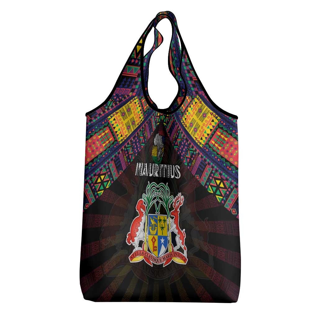 Mauritius Roots Grocery Bag African Map in Fingerprint and Tribal Colors