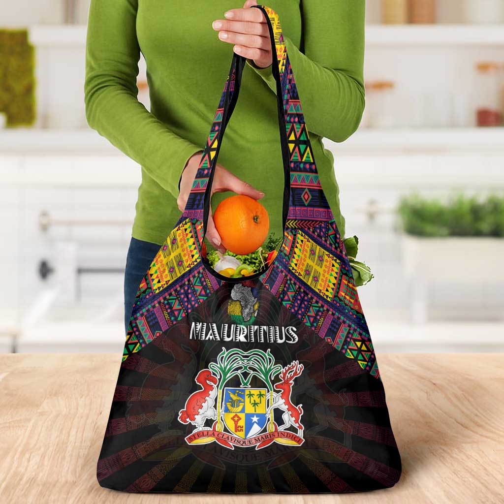 Mauritius Roots Grocery Bag African Map in Fingerprint and Tribal Colors