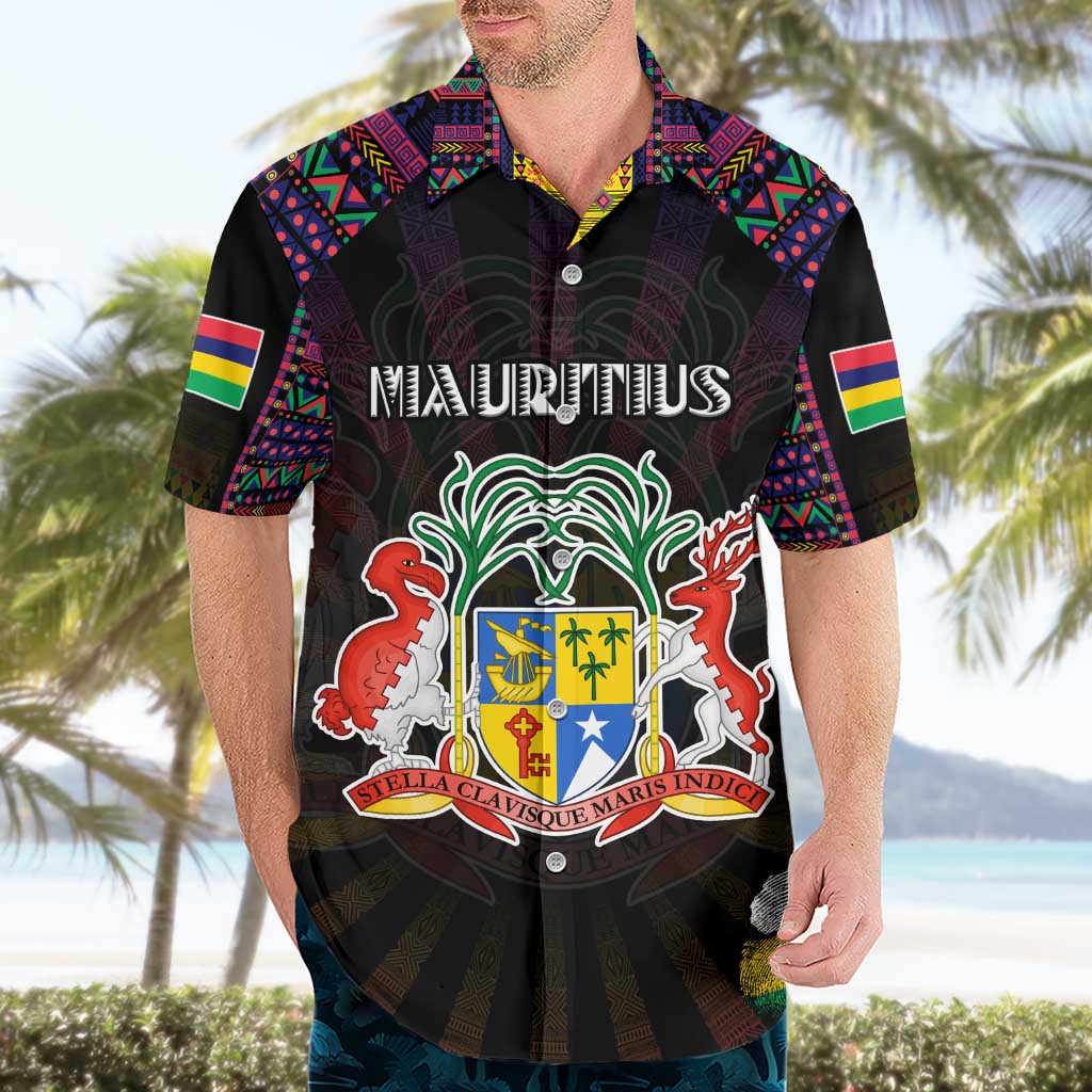 Personalized Mauritius Roots Hawaiian Shirt African Map in Fingerprint and Tribal Colors
