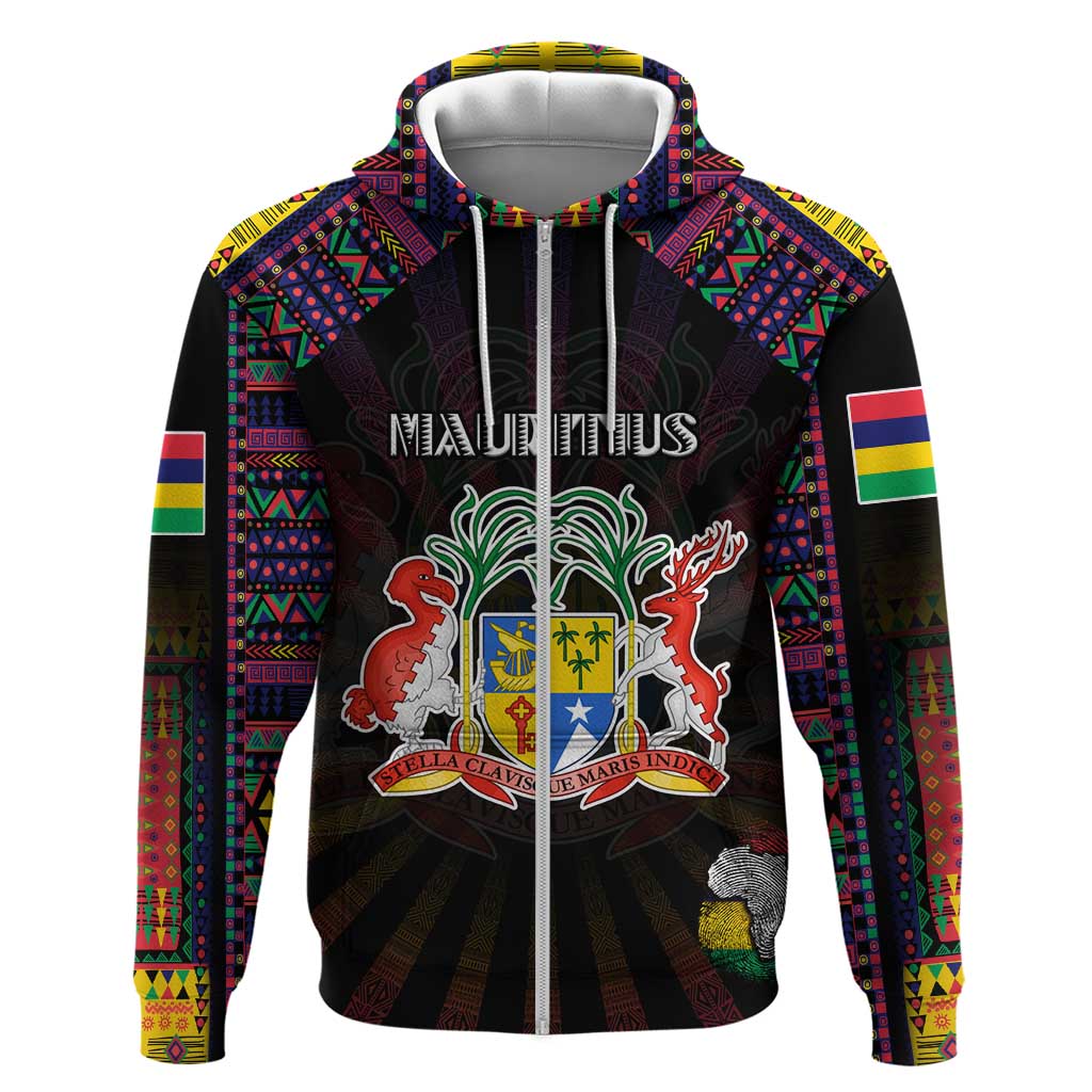 Personalized Mauritius Roots Hoodie African Map in Fingerprint and Tribal Colors