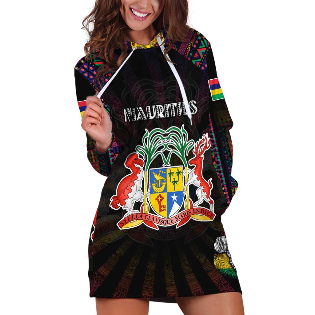 Personalized Mauritius Roots Hoodie Dress African Map in Fingerprint and Tribal Colors