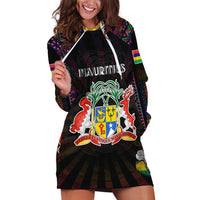 Personalized Mauritius Roots Hoodie Dress African Map in Fingerprint and Tribal Colors