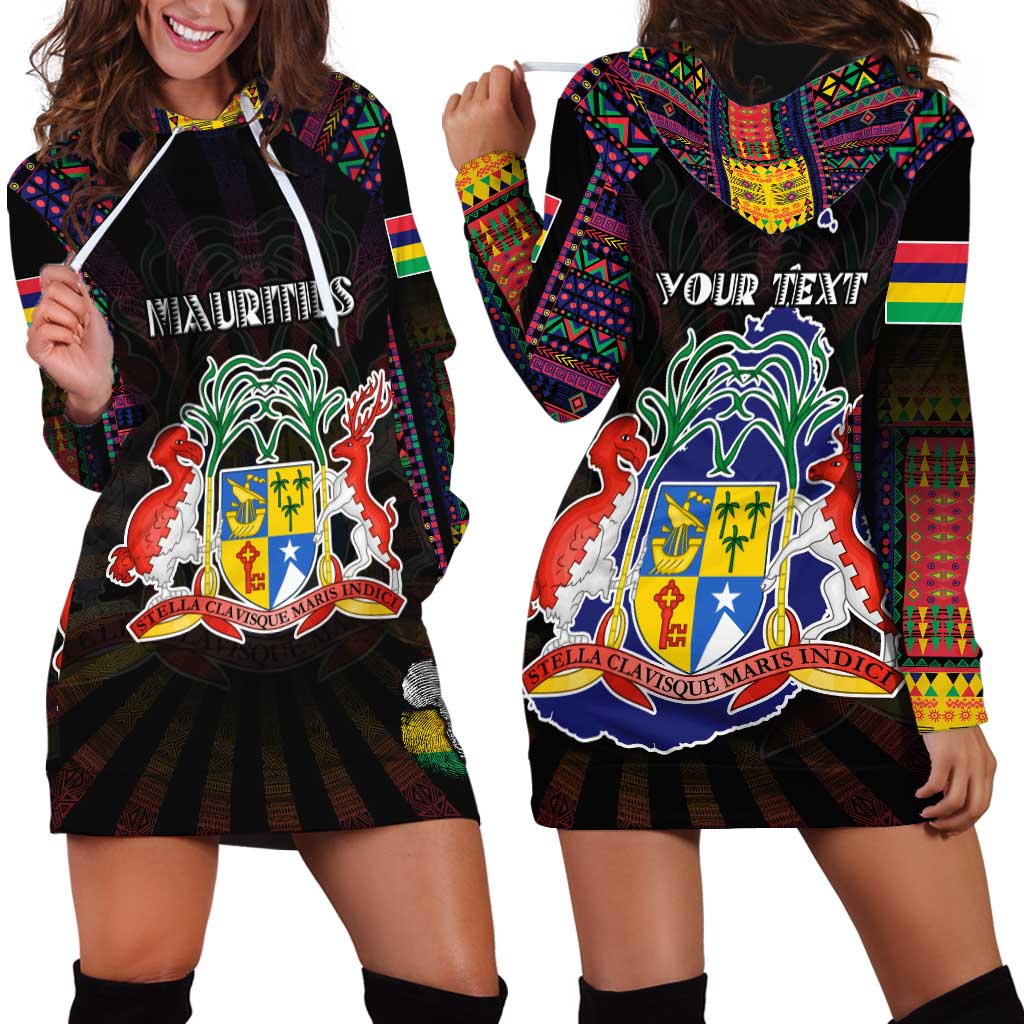 Personalized Mauritius Roots Hoodie Dress African Map in Fingerprint and Tribal Colors