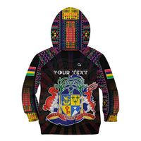 Personalized Mauritius Roots Kid Hoodie African Map in Fingerprint and Tribal Colors
