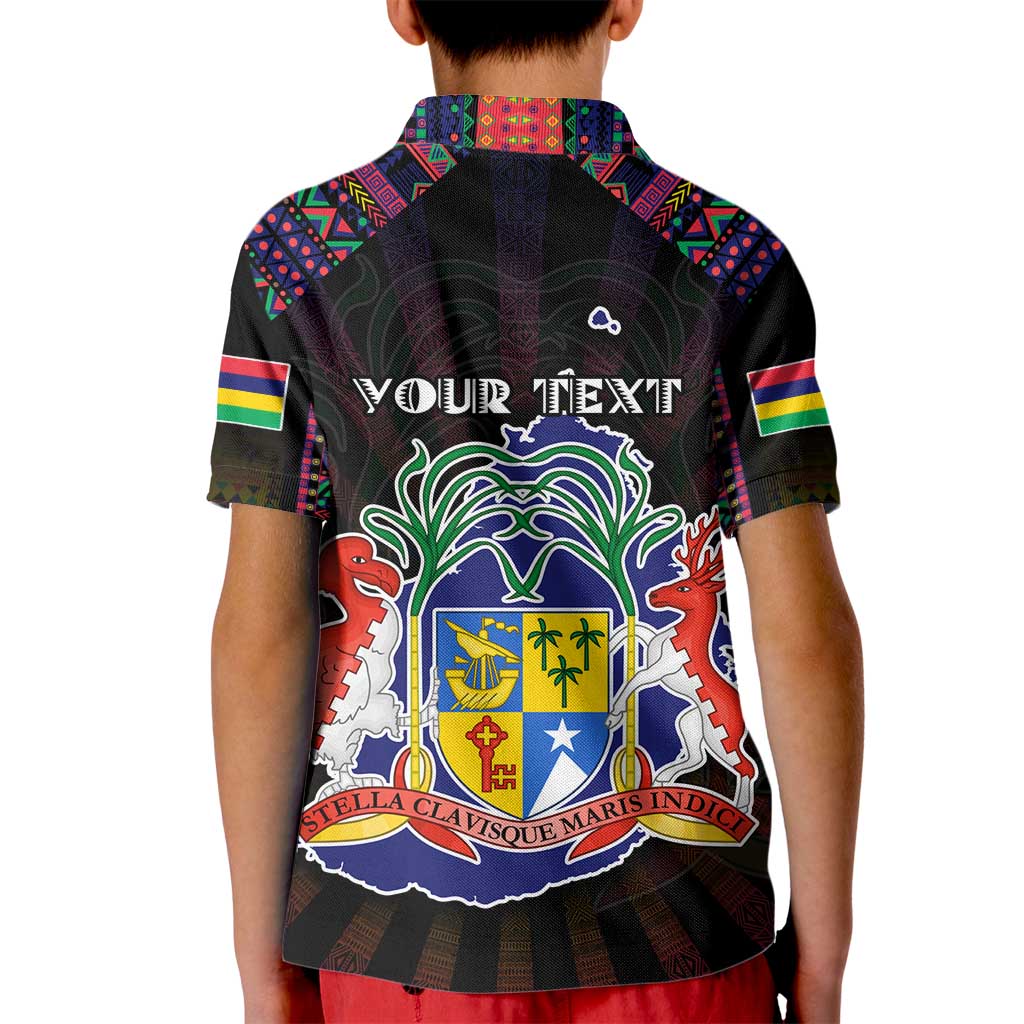 Personalized Mauritius Roots Kid Polo Shirt African Map in Fingerprint and Tribal Colors