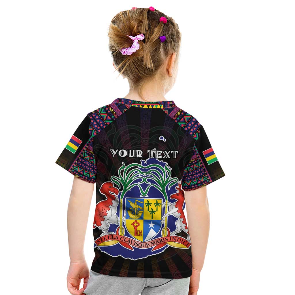 Personalized Mauritius Roots Kid T Shirt African Map in Fingerprint and Tribal Colors