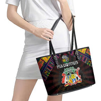 Mauritius Roots Leather Tote Bag African Map in Fingerprint and Tribal Colors